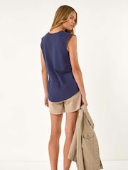 Roman Blue Lace Trim Tie V-Neck 100% Cotton Blouse - Image 3 of 5