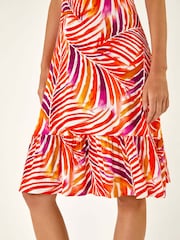 Roman Red Abstract Print V-Neck Frill Dress - Image 5 of 5