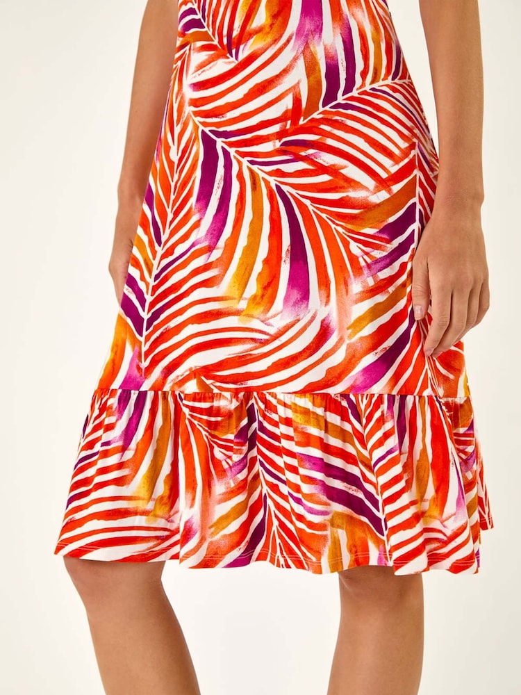 Roman Red Abstract Print V-Neck Frill Dress - Image 5 of 5
