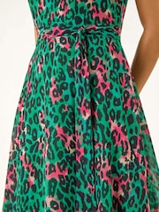 Roman Green Animal Print Pleated Midi Dress - Image 5 of 5