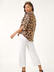 Roman Natural Animal Print Collar V-Neck Blouse - Image 3 of 5