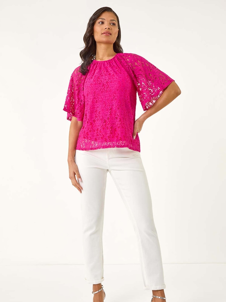 Roman Pink Lace Angel Sleeve Blouse - Image 2 of 5
