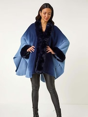 Roman Blue Dip Dye Faux Fur Trim Cardigan Cape - Image 1 of 5
