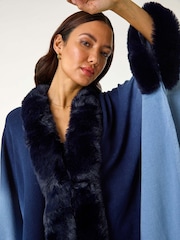 Roman Blue Dip Dye Faux Fur Trim Cardigan Cape - Image 2 of 5