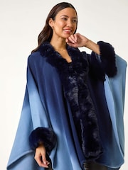 Roman Blue Dip Dye Faux Fur Trim Cardigan Cape - Image 4 of 5
