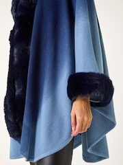 Roman Blue Dip Dye Faux Fur Trim Cardigan Cape - Image 5 of 5