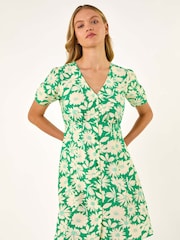 Vestido de chá com estampa de margaridas romanas e decote em V - Imagem 4 de 5