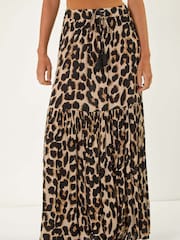 Roman Natural Animal Print Tiered Maxi Skirt - Image 3 of 5
