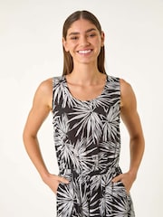Roman Black Leaf Print Crinkle Playsuit - Image 4 of 5