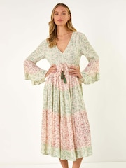 Roman Red Mix Print V-Neck Maxi Dress - Image 2 of 5