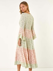 Roman Red Mix Print V-Neck Maxi Dress - Image 3 of 5