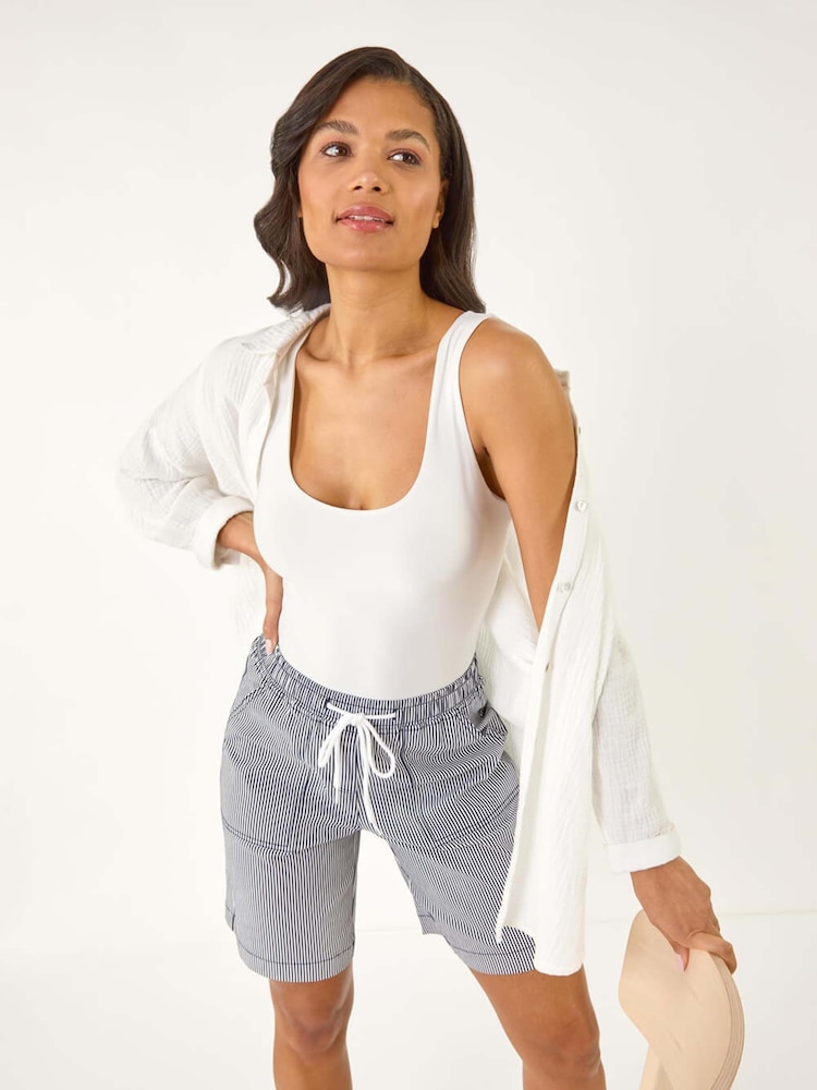 Roman Blue Baby Narrow Stripe Draw String Shorts - Image 1 of 5