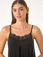 Roman Black Lace Trim Cami Stretch Top - Image 1 of 5