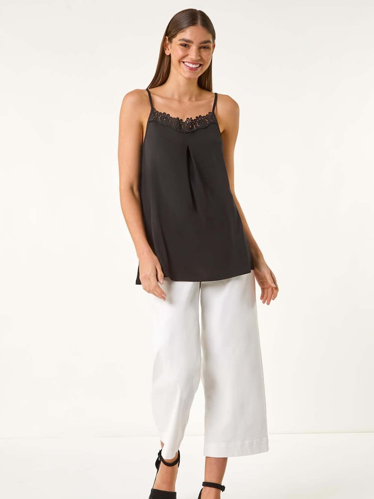Roman Black Lace Trim Cami Stretch Top - Image 2 of 5