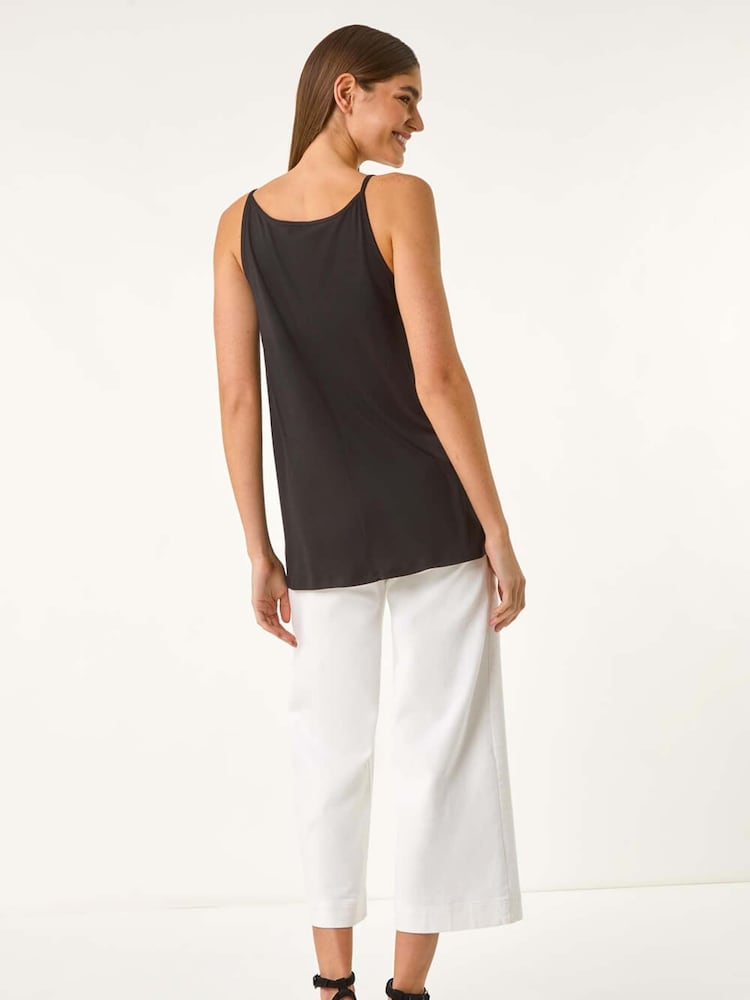 Roman Black Lace Trim Cami Stretch Top - Image 3 of 5