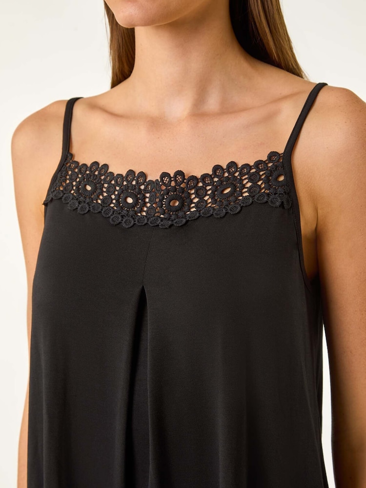 Roman Black Lace Trim Cami Stretch Top - Image 5 of 5