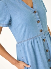 Roman Blue Denim Button Through Midi 100% Cottton Dress - Image 5 of 5