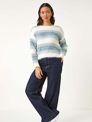 Roman Blue Contrast Shaded Stripe Jumper - Image 2 of 5