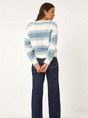 Roman Blue Contrast Shaded Stripe Jumper - Image 3 of 5