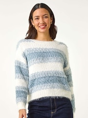 Roman Blue Contrast Shaded Stripe Jumper - Image 4 of 5