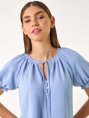 Roman Blue Shirred Tie Front Neck Blouse - Image 2 of 5