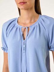 Roman Blue Shirred Tie Front Neck Blouse - Image 5 of 5