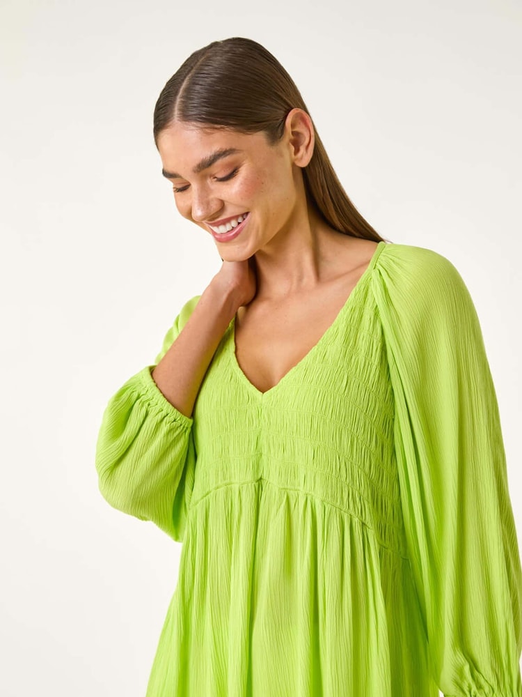 Roman Green Shirred V-Neck Top - Image 1 of 5