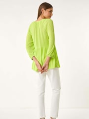 Roman Green Shirred V-Neck Top - Image 3 of 5