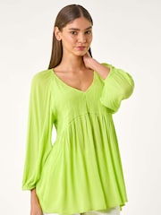 Roman Green Shirred V-Neck Top - Image 4 of 5