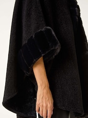 Roman Black Faux Fur Trim Knitted Poncho - Image 5 of 5