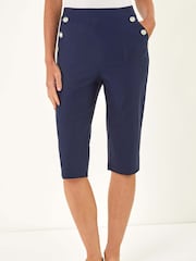 Roman Blue Elastic Waist Button Cropped Shorts - Image 4 of 5