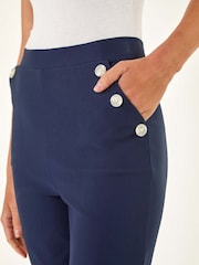 Roman Blue Elastic Waist Button Cropped Shorts - Image 5 of 5