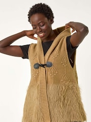 Roman Brown Faux Fur Knit Jumper Vest - Image 1 of 5