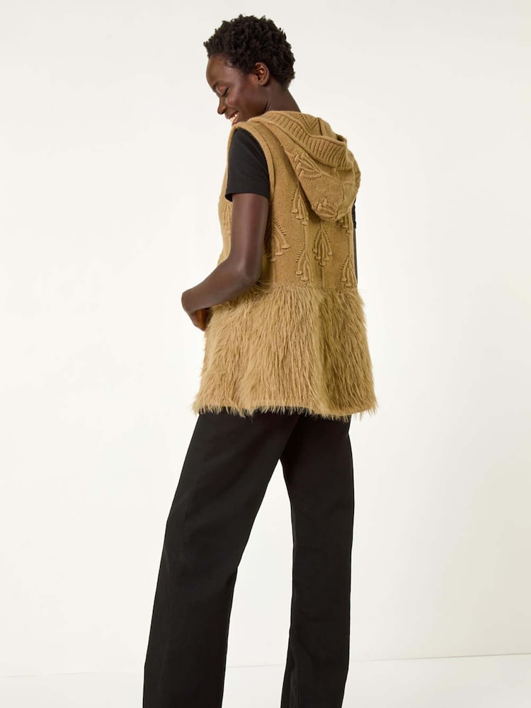 Roman Brown Faux Fur Knit Jumper Vest - Image 2 of 5