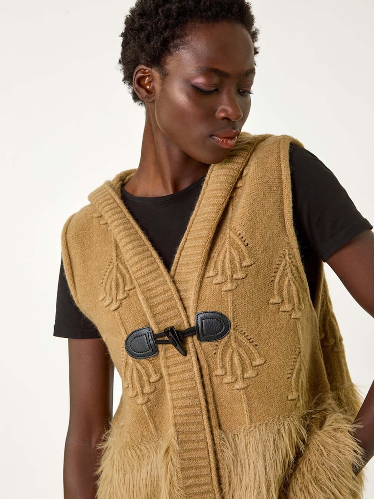 Roman Brown Faux Fur Knit Jumper Vest - Image 5 of 5