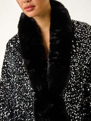 Roman Black Faux Fur Trim Sequin Cardigan Cape - Image 5 of 5