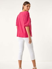 Roman Pink Pleated Tie Neck Top - Image 3 of 5