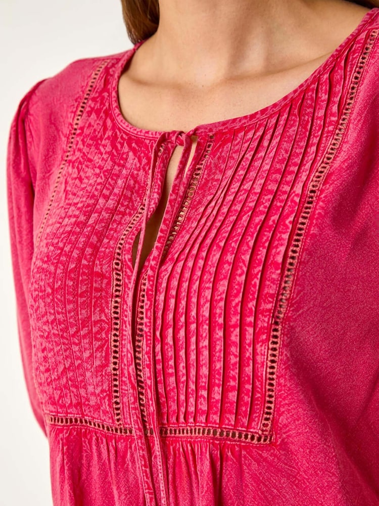 Roman Pink Pleated Tie Neck Top - Image 5 of 5