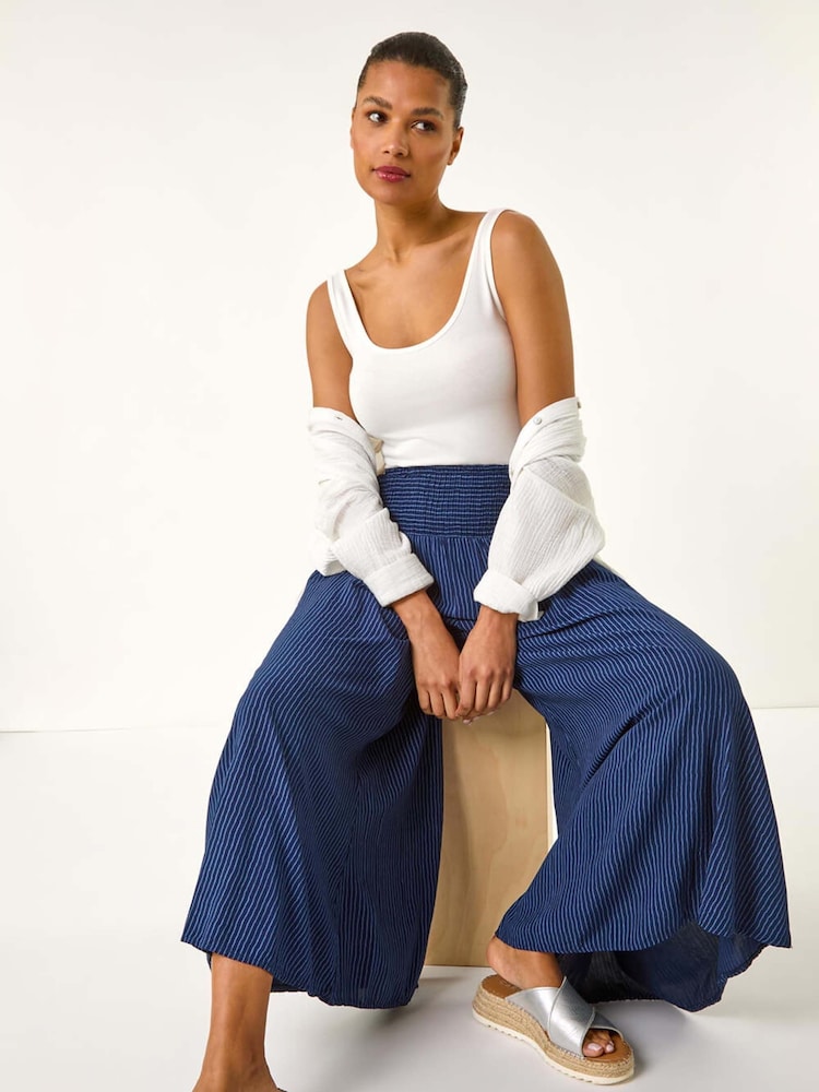 Roman Blue Fine Stripe Wide Culotte Trousers - Image 1 of 5