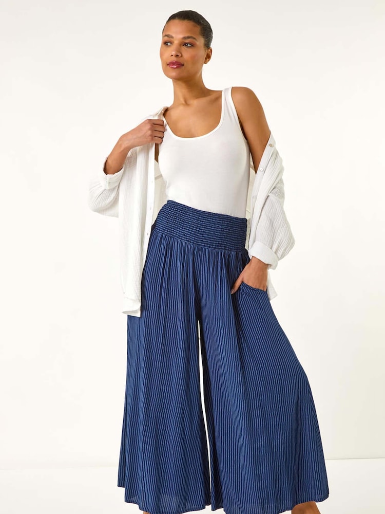 Roman Blue Fine Stripe Wide Culotte Trousers - Image 2 of 5