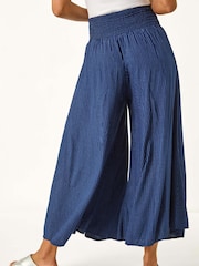 Roman Blue Fine Stripe Wide Culotte Trousers - Image 3 of 5