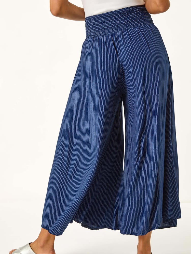 Roman Blue Fine Stripe Wide Culotte Trousers - Image 3 of 5