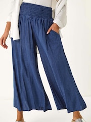 Roman Blue Fine Stripe Wide Culotte Trousers - Image 4 of 5