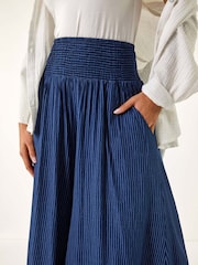 Roman Blue Fine Stripe Wide Culotte Trousers - Image 5 of 5