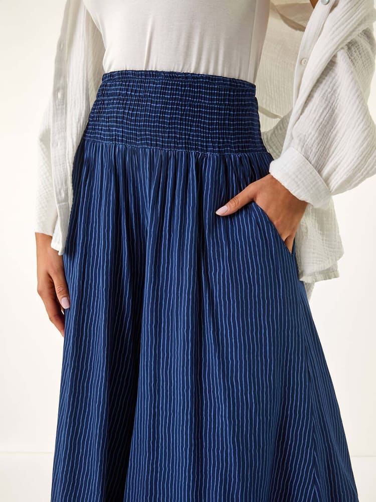 Roman Blue Fine Stripe Wide Culotte Trousers - Image 5 of 5