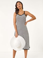 Roman Black Stripe Crochet Midi Dress - Image 1 of 5
