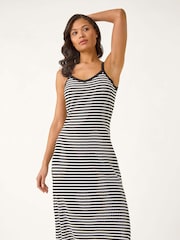 Roman Black Stripe Crochet Midi Dress - Image 2 of 5