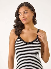 Roman Black Stripe Crochet Midi Dress - Image 4 of 5