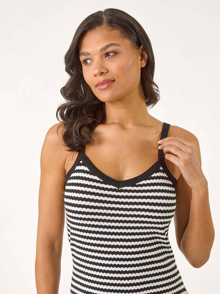 Roman Black Stripe Crochet Midi Dress - Image 4 of 5