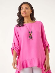 Roman Pink Necklace Frill Hem Tunic Top - Image 1 of 5
